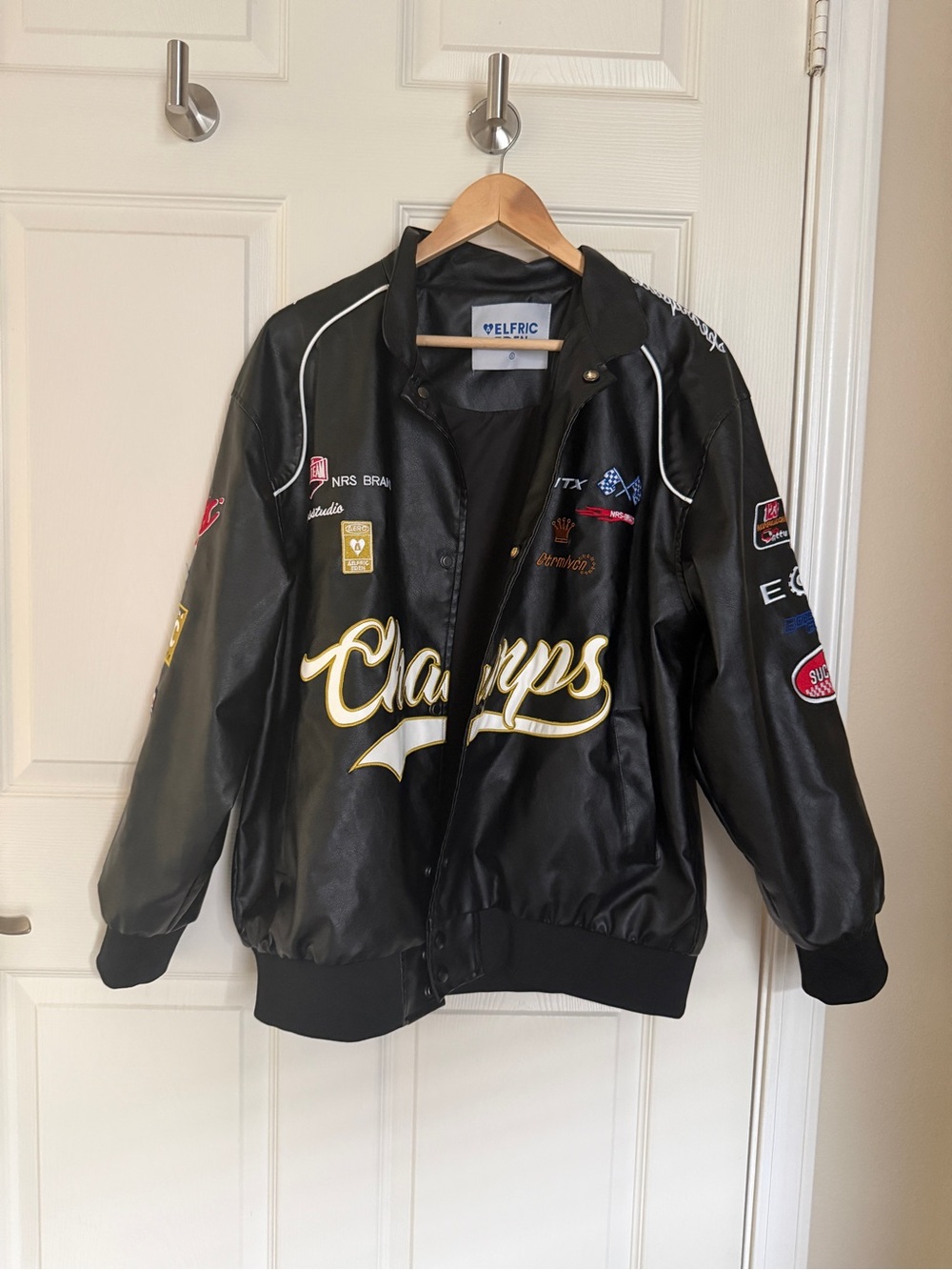 Black 'Champs' Embroidered Racing Jacket